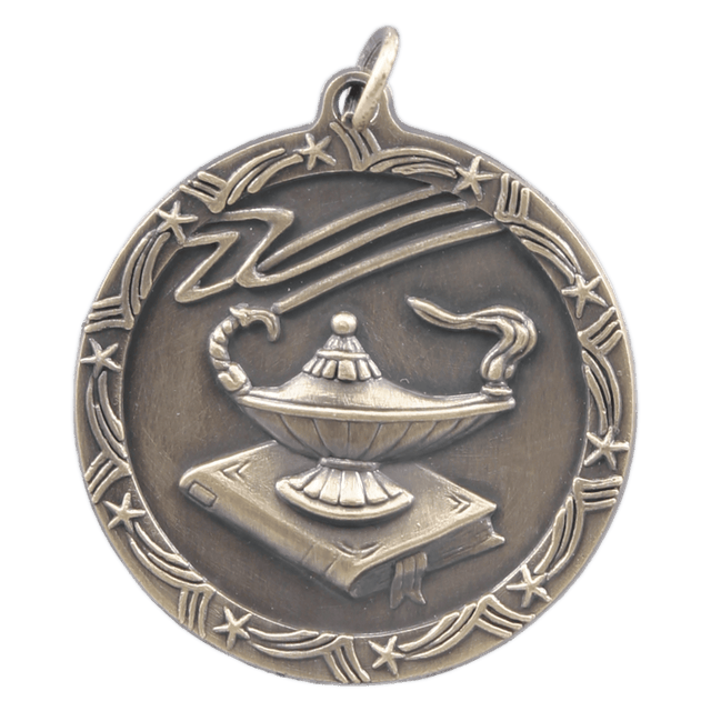 Antique Gold 1 3/4" Lamp of Knowledge Shooting Star Medal