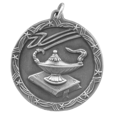 Antique Silver 1 3/4" Lamp of Knowledge Shooting Star Medal
