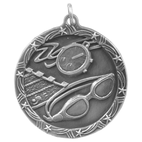 Antique Silver 1 3/4" Swimming Shooting Star Medal
