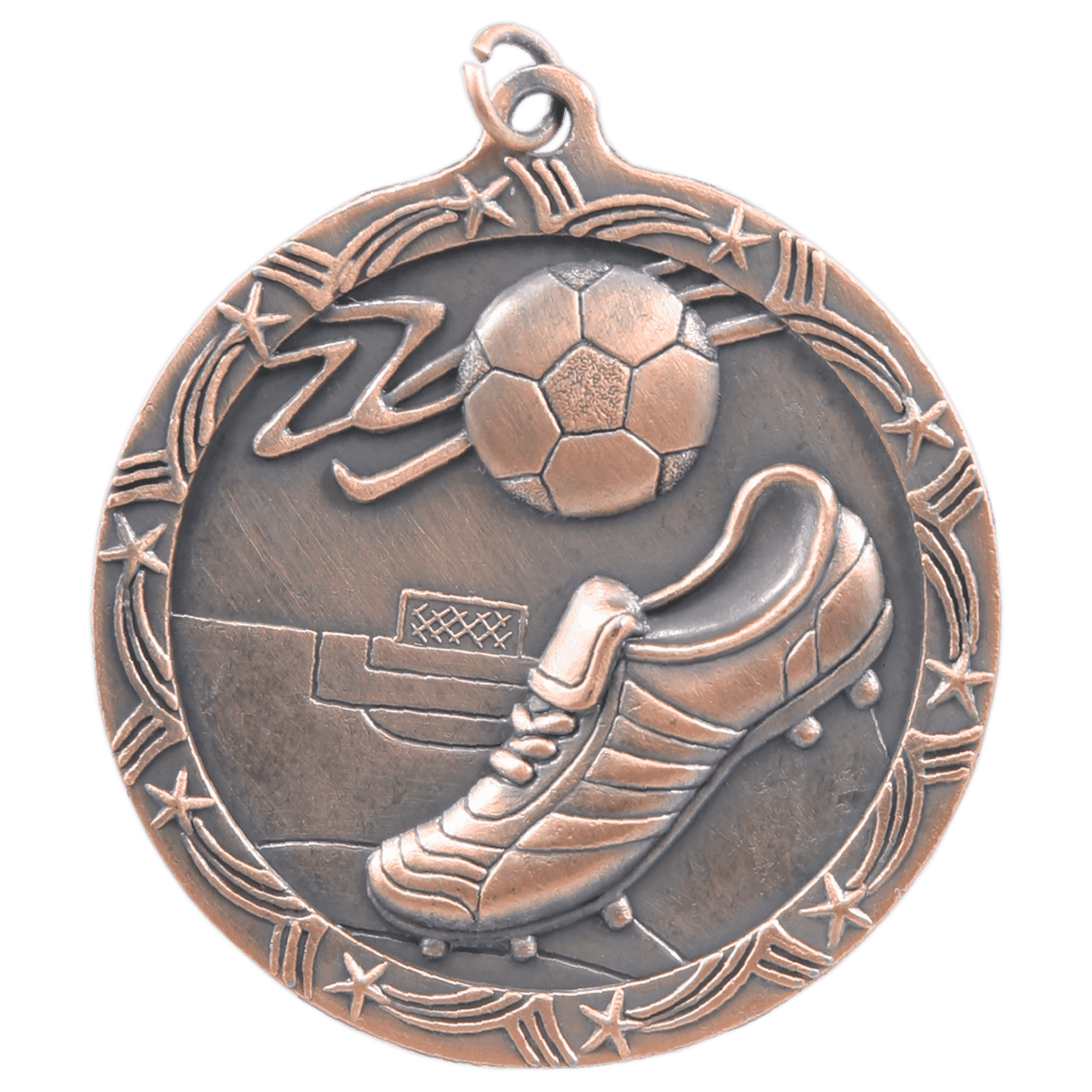 Antique Bronze 2 1/2" Soccer Shooting Star Medal