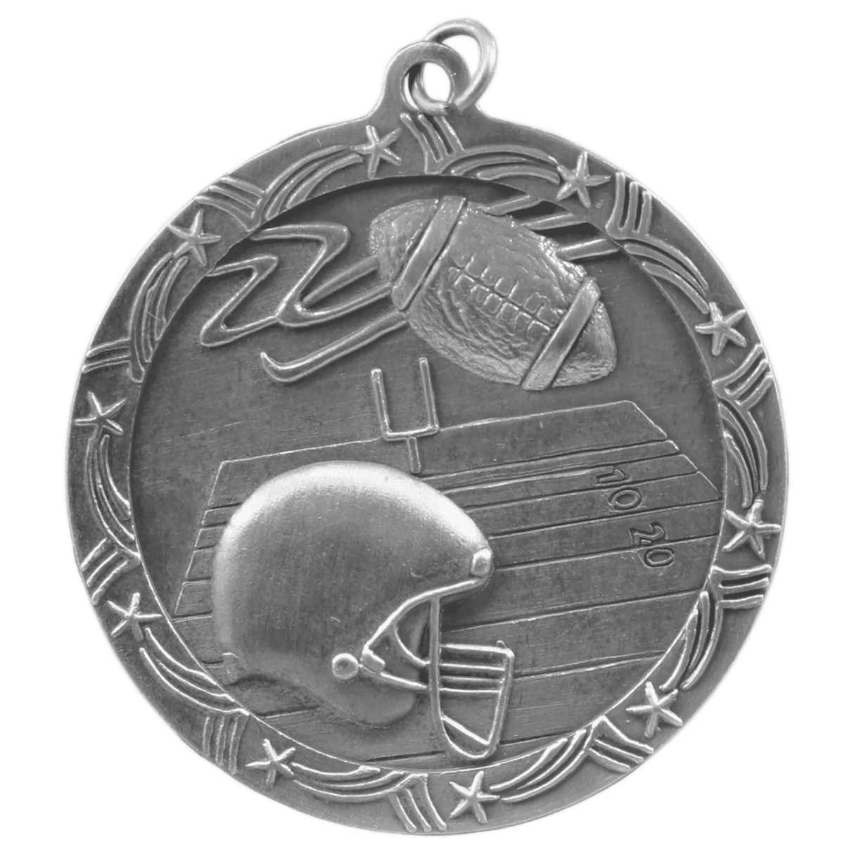 Antique Silver 2 1/2" Football Shooting Star Medal