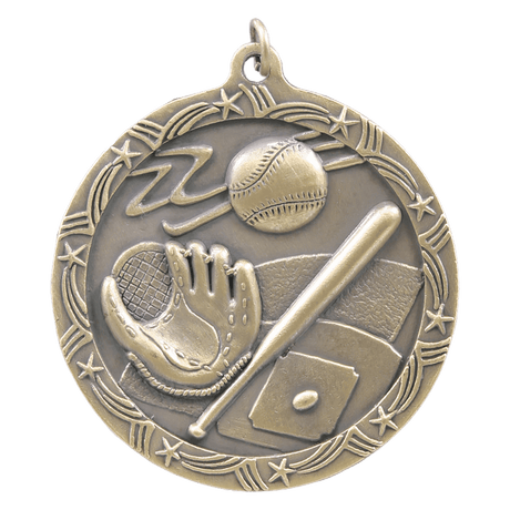 Antique Gold 2 1/2" Baseball/Softball Shooting Star Medal