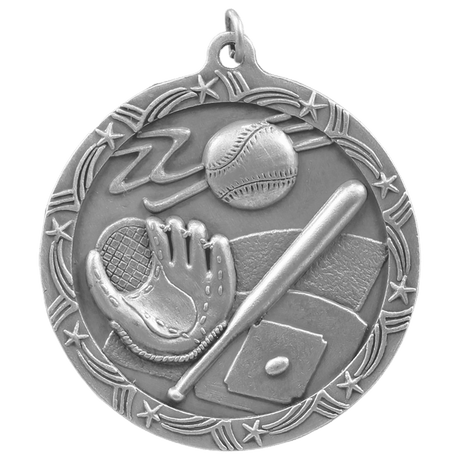 Antique Silver 2 1/2" Baseball/Softball Shooting Star Medal