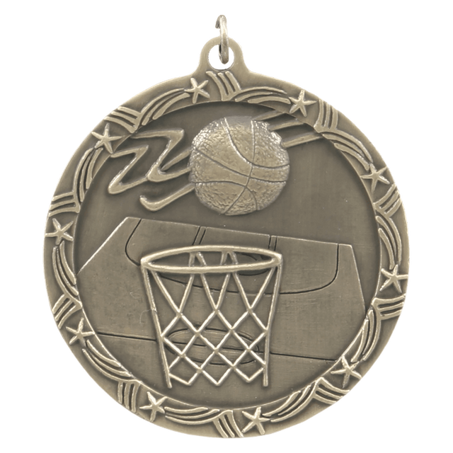 Antique Gold 2 1/2" Basketball Shooting Star Medal