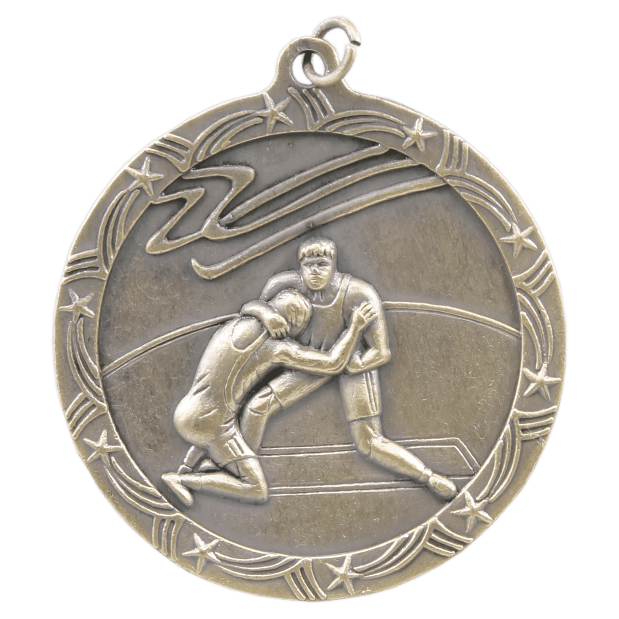 Antique Gold 2 1/2" Wrestling Shooting Star Medal