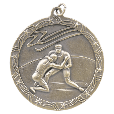 Antique Gold 2 1/2" Wrestling Shooting Star Medal