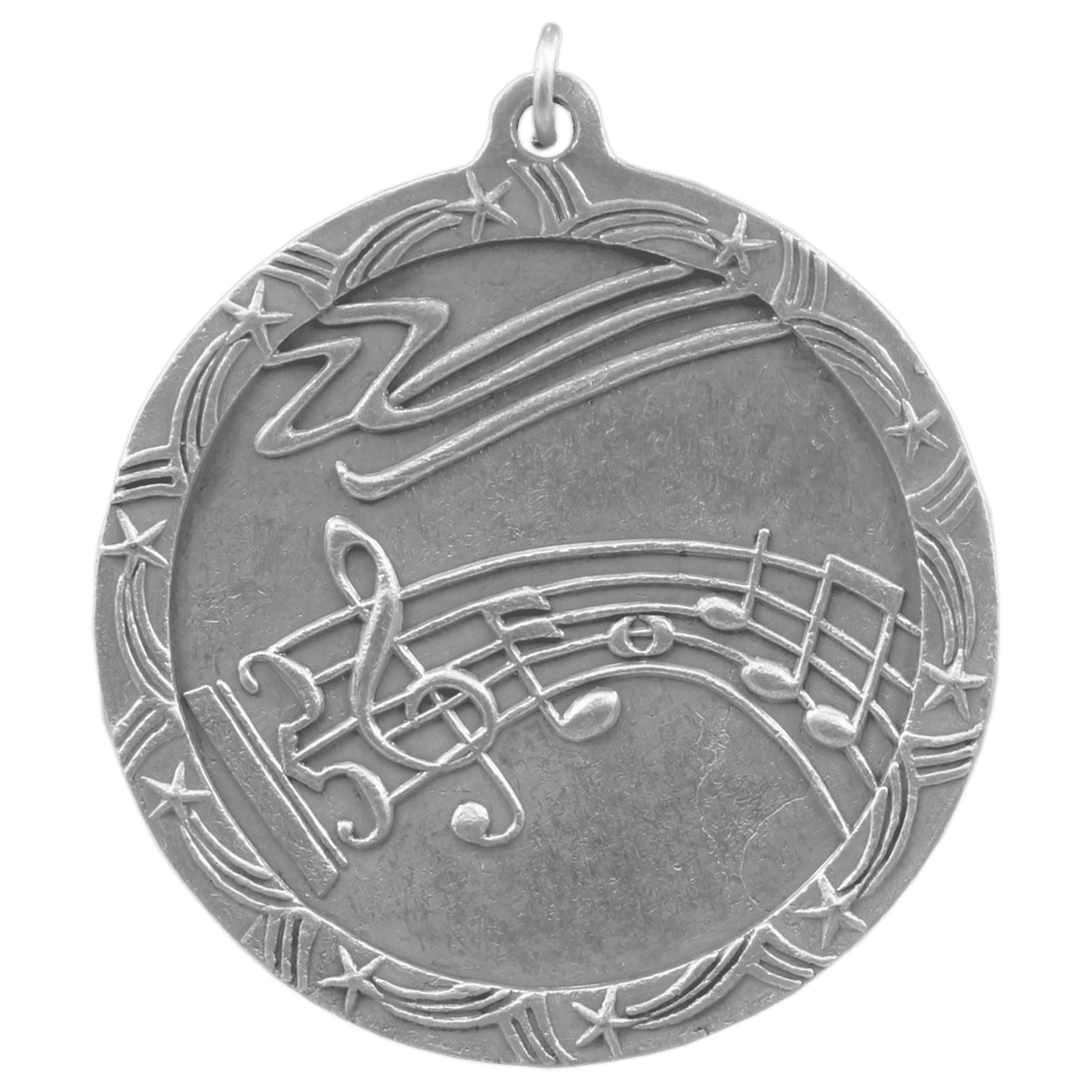 Antique Silver 2 1/2" Music Shooting Star Medal