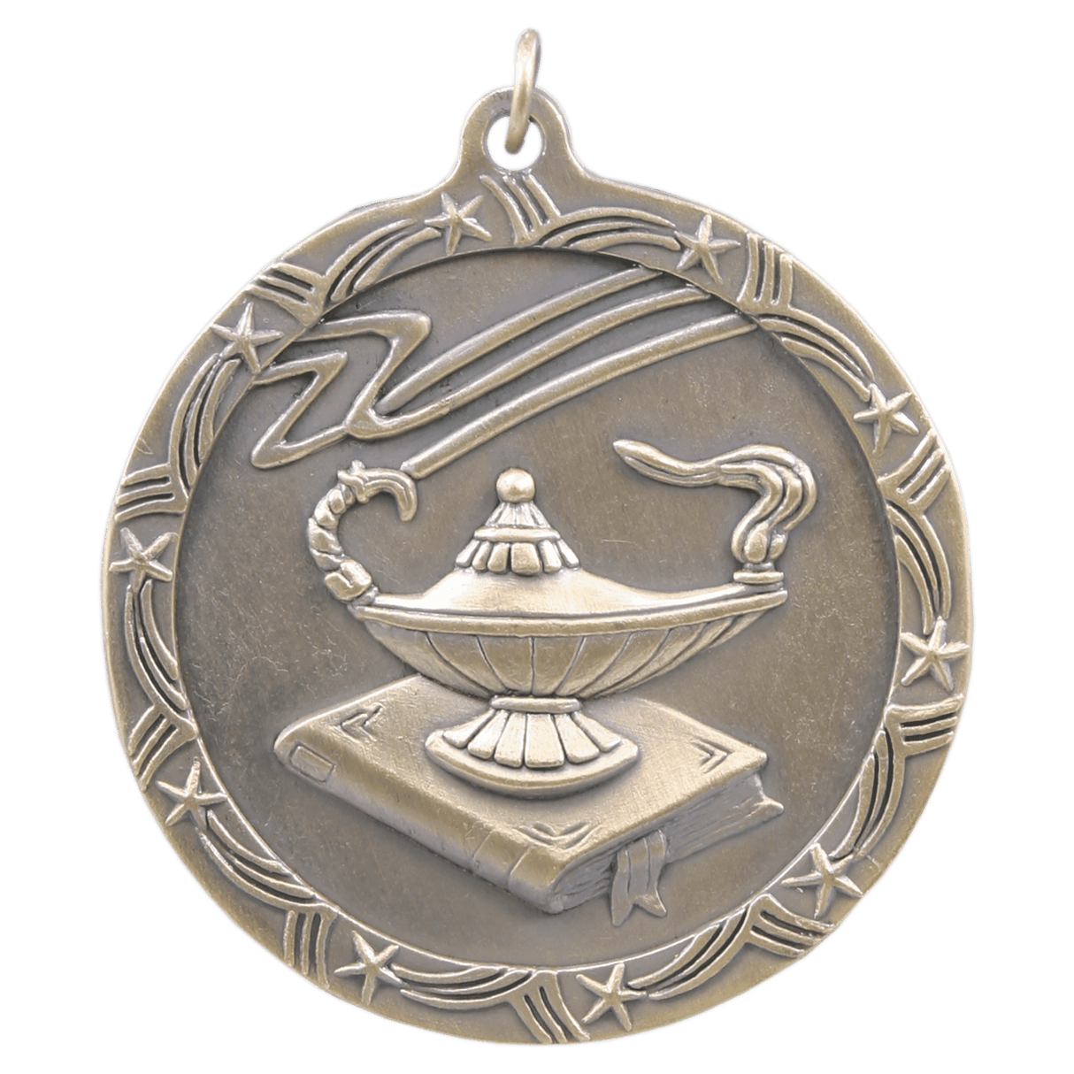 Antique Gold 2 1/2" Lamp of Knowledge Shooting Star Medal