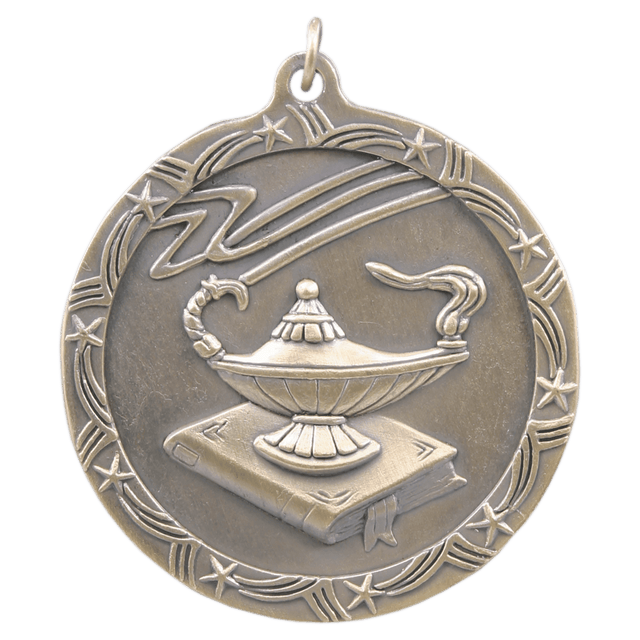 Antique Gold 2 1/2" Lamp of Knowledge Shooting Star Medal