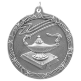 Antique Silver 2 1/2" Lamp of Knowledge Shooting Star Medal