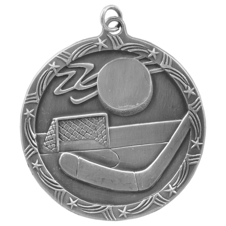 Antique Silver 2 1/2" Hockey Shooting Star Medal