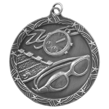 Antique Silver 2 1/2" Swimming Shooting Star Medal