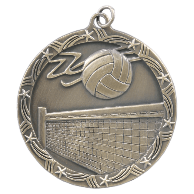 Antique Gold 2 1/2" Volleyball Shooting Star Medal