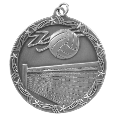 Antique Silver 2 1/2" Volleyball Shooting Star Medal