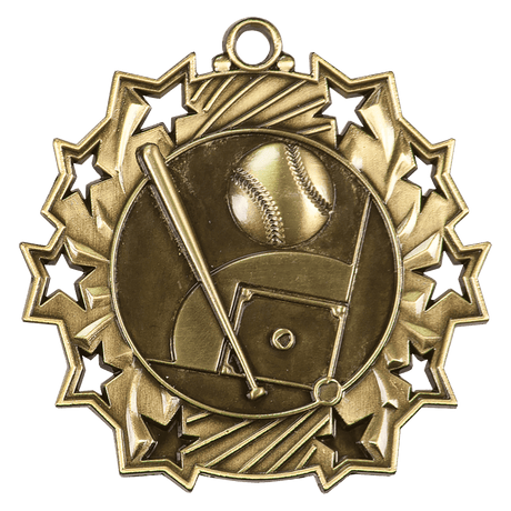Antique Gold 2 1/4" Baseball/Softball Ten Star Medal