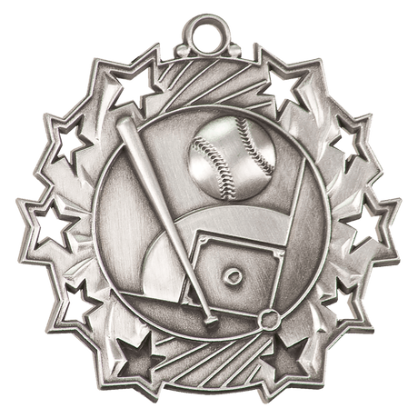 Antique Silver 2 1/4" Baseball/Softball Ten Star Medal