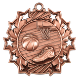 Antique Bronze 2 1/4" Basketball Ten Star Medal