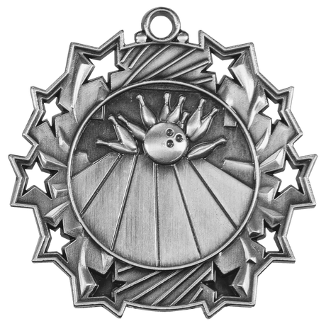 Antique Silver 2 1/4" Bowling Ten Star Medal