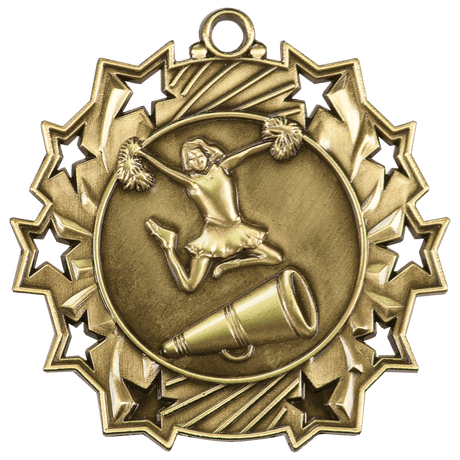Antique Gold 2 1/4" Cheer Ten Star Medal