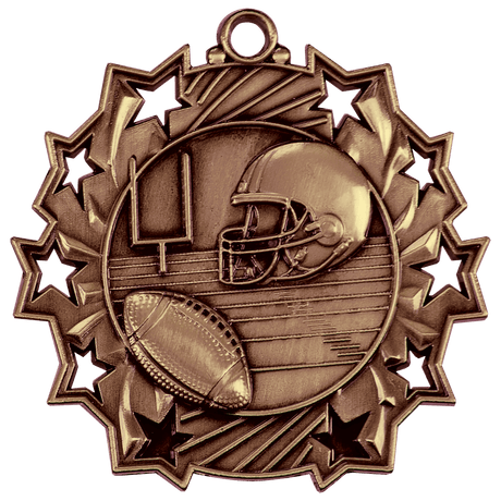 Antique Bronze 2 1/4" Football Ten Star Medal