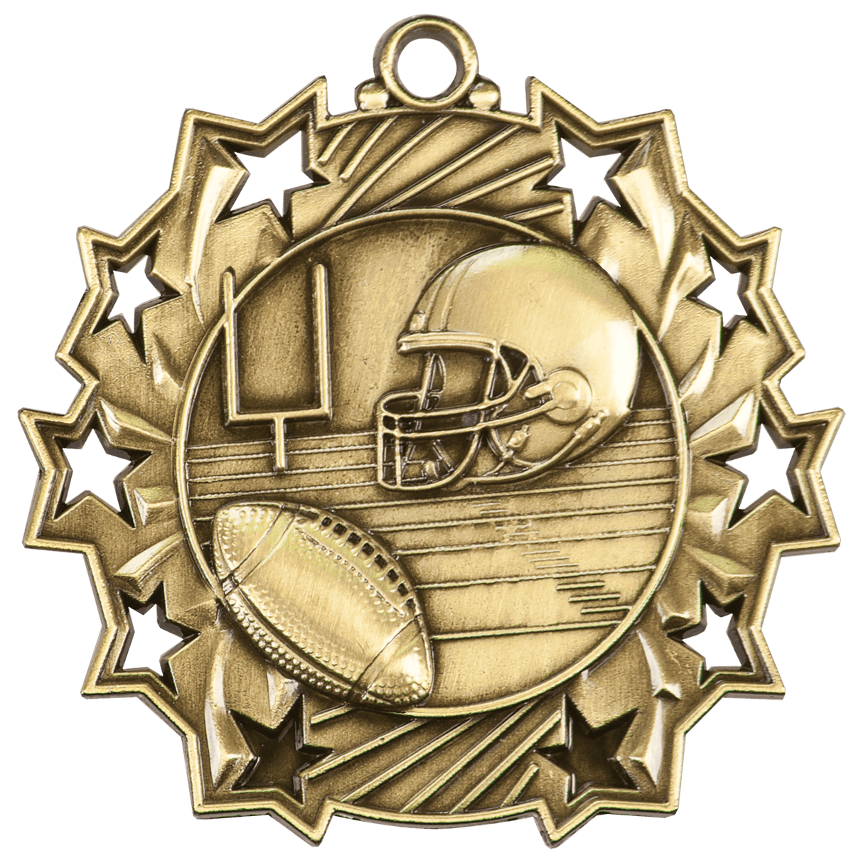 Antique Gold 2 1/4" Football Ten Star Medal