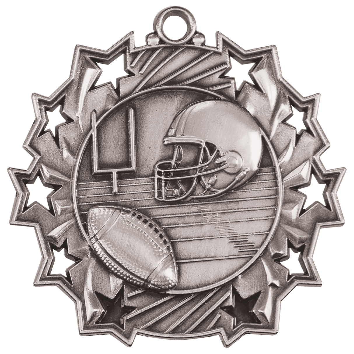 Antique Silver 2 1/4" Football Ten Star Medal