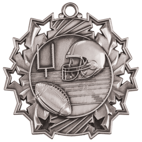 Antique Silver 2 1/4" Football Ten Star Medal