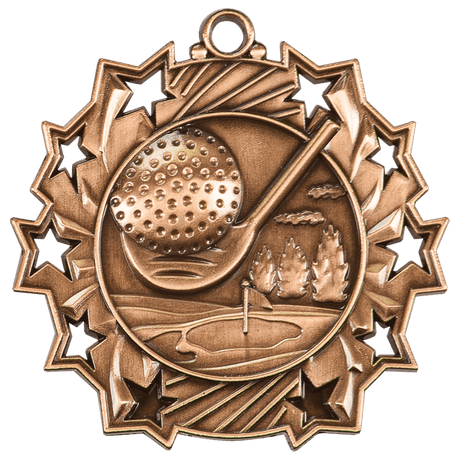 Antique Bronze 2 1/4" Golf Ten Star Medal