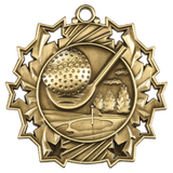 Antique Gold 2 1/4" Golf Ten Star Medal