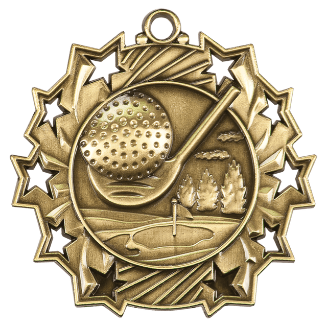 Antique Gold 2 1/4" Golf Ten Star Medal