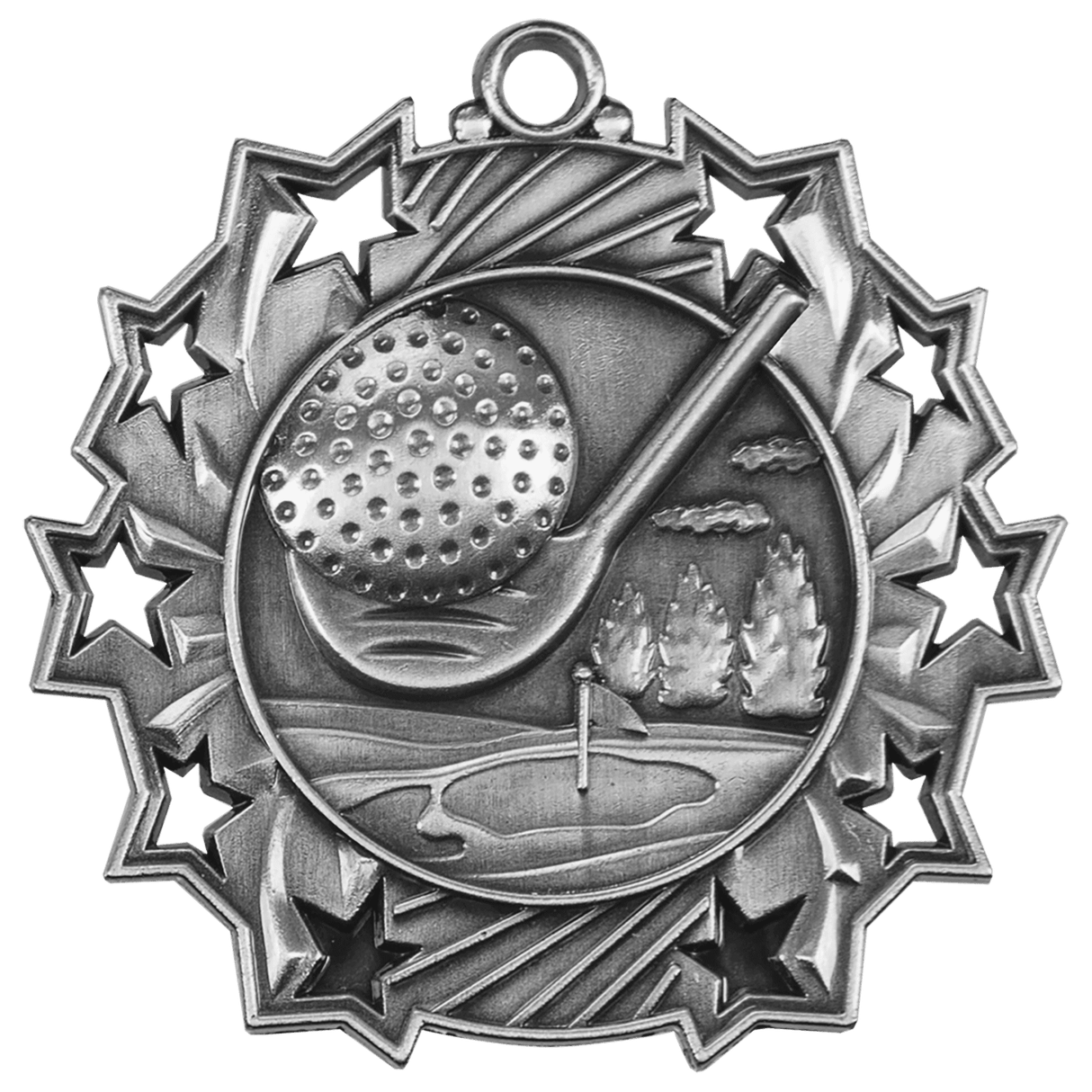 Antique Silver 2 1/4" Golf Ten Star Medal