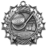 Antique Silver 2 1/4" Golf Ten Star Medal