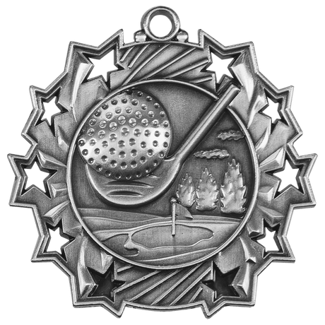 Antique Silver 2 1/4" Golf Ten Star Medal