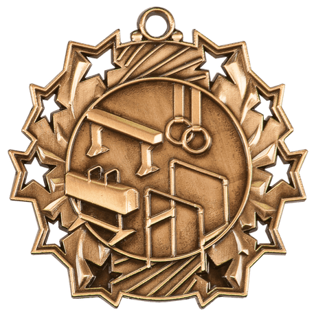 Antique Bronze 2 1/4" Gymnastics Ten Star Medal