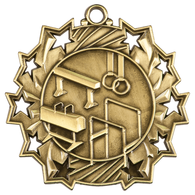 Antique Gold 2 1/4" Gymnastics Ten Star Medal