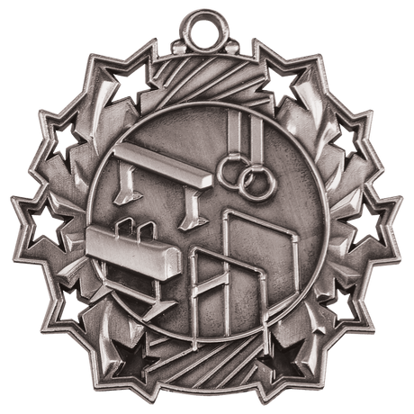 Antique Silver 2 1/4" Gymnastics Ten Star Medal