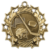 Antique Gold 2 1/4" Hockey Ten Star Medal