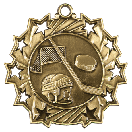 Antique Gold 2 1/4" Hockey Ten Star Medal