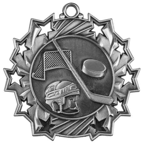Antique Silver 2 1/4" Hockey Ten Star Medal