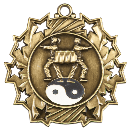 Antique Gold 2 1/4" Martial Arts Ten Star Medal