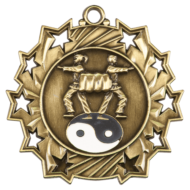 Antique Gold 2 1/4" Martial Arts Ten Star Medal