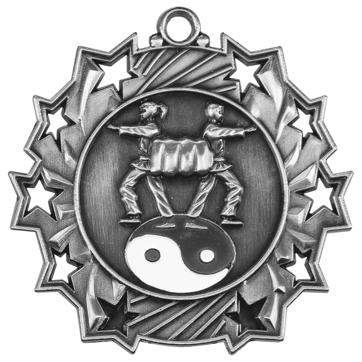 Antique Silver 2 1/4" Martial Arts Ten Star Medal