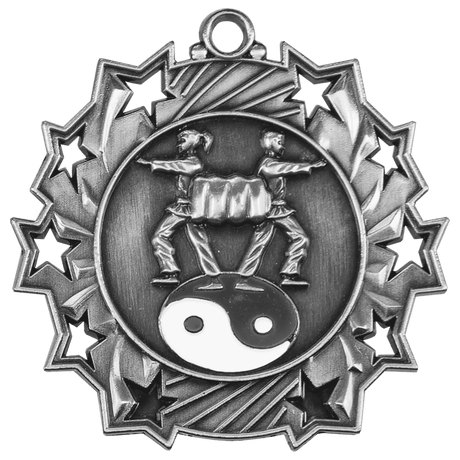 Antique Silver 2 1/4" Martial Arts Ten Star Medal