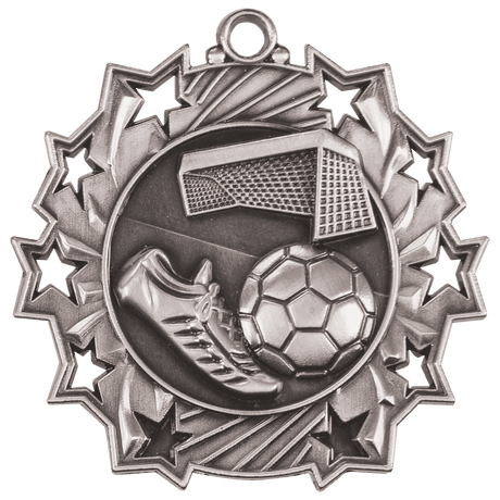 Antique Silver 2 1/4" Soccer Ten Star Medal