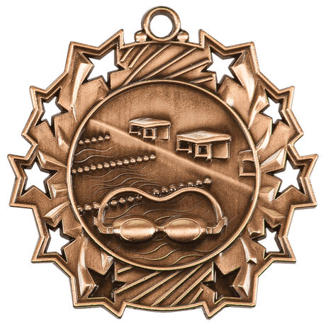 Antique Bronze 2 1/4" Swimming Ten Star Medal