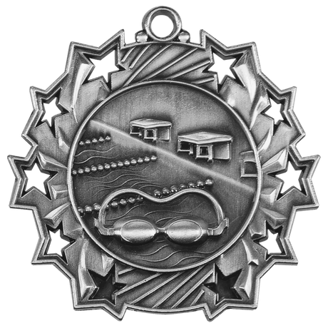 Antique Silver 2 1/4" Swimming Ten Star Medal