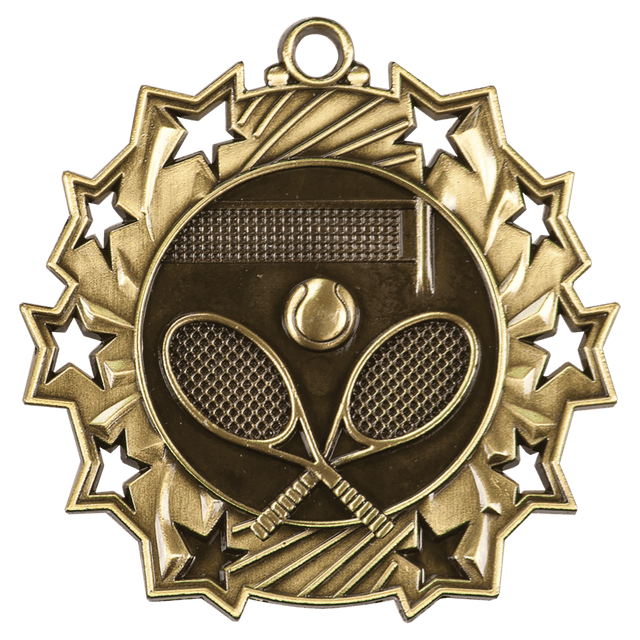 Antique Gold 2 1/4" Tennis Ten Star Medal