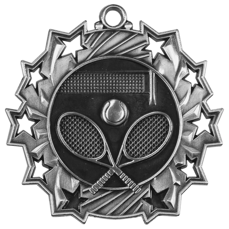 Antique Silver 2 1/4" Tennis Ten Star Medal