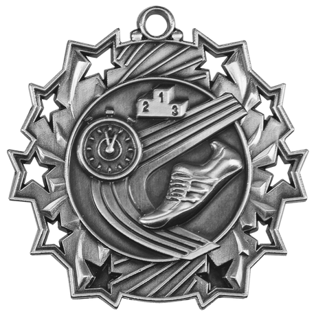 Antique Silver 2 1/4" Track Ten Star Medal