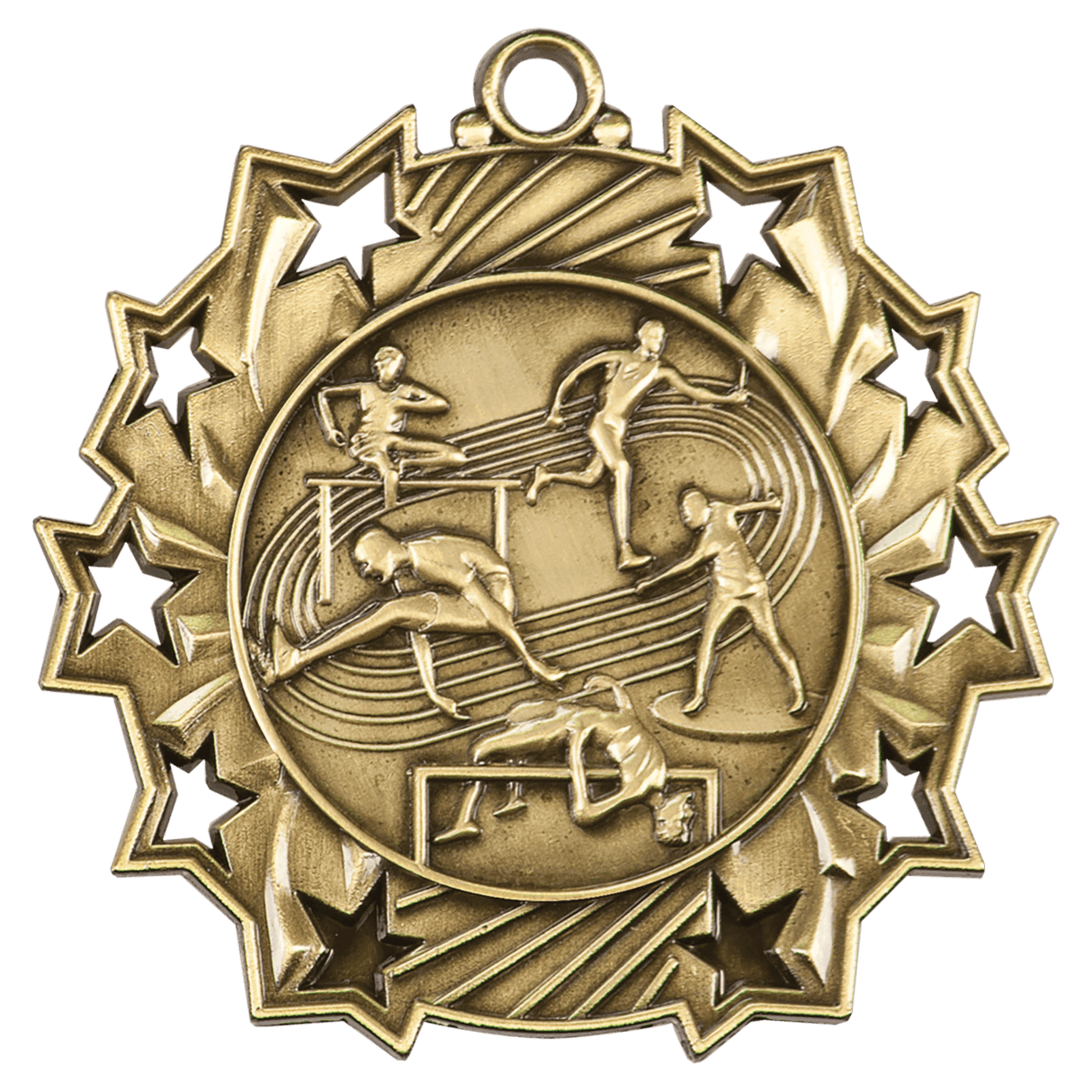 Antique Gold 2 1/4" Track & Field Ten Star Medal